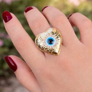 Gold Heart Evil Eye Ring